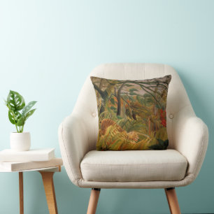Tiger in a Tropical Storm by Henri Rousseau Cushion