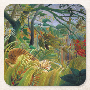 Tiger in a Tropical Storm, Rousseau Square Paper Coaster