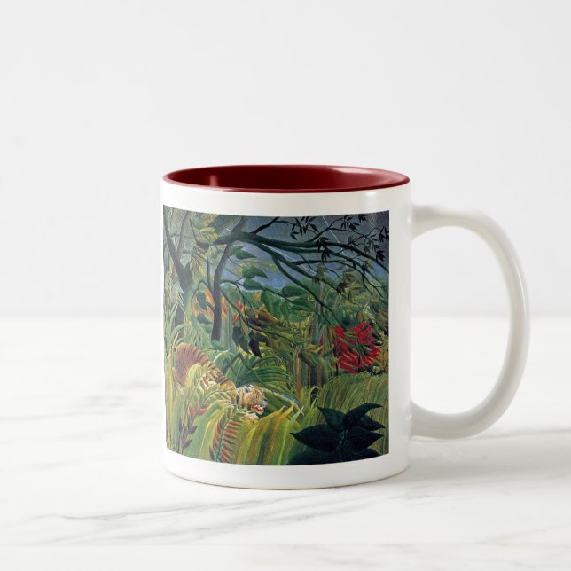 Tiger in a Tropical Storm (Surprised) Two-Tone Coffee Mug (Right)