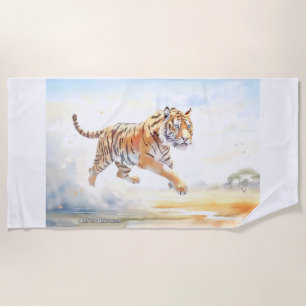 Tiger in Action 3 Beach Towel