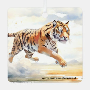 Tiger in Action Metal Tree Decoration