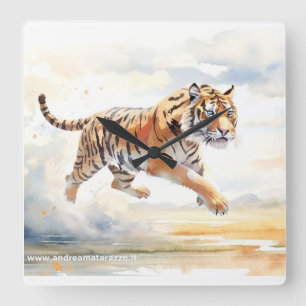 Tiger in Action Square Wall Clock