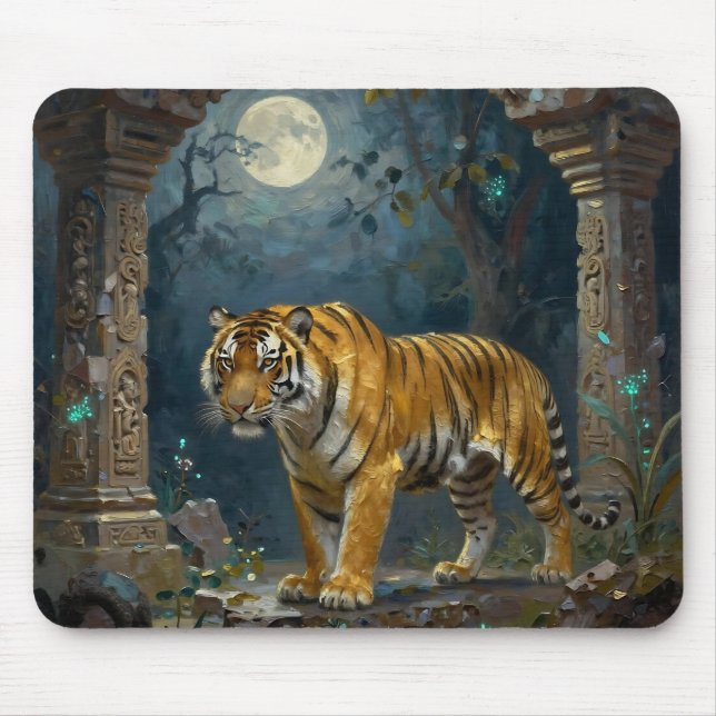 Tiger in Ancient Dunes under the Full Moon Mouse Pad (Front)