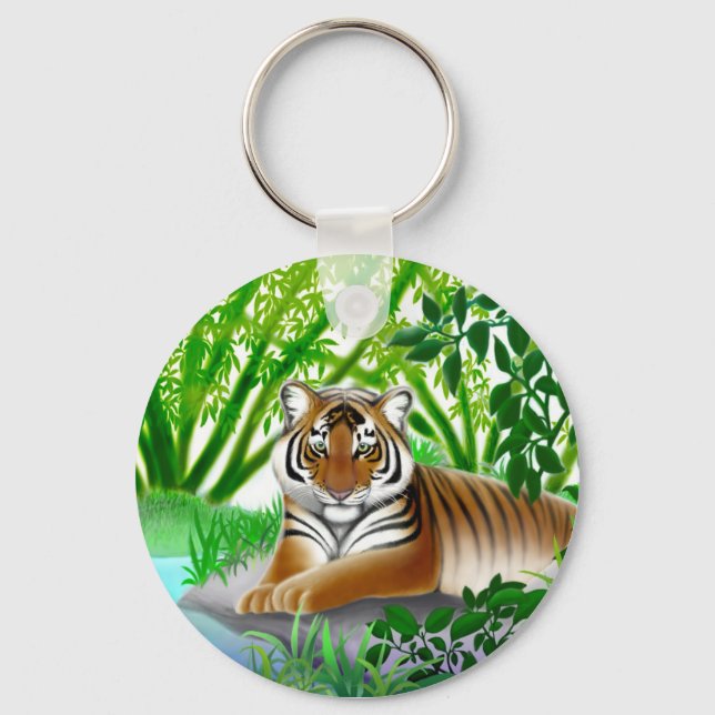 Tiger in Bamboo Jungle Key Ring (Front)