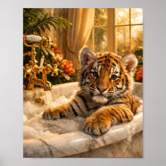 Tiger in Bathtub Wall Art – Luxury Animal Poster, 
