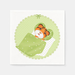 Tiger in bed illustration kids childish print napkin
