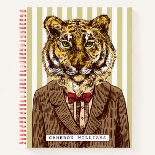 Tiger In Evening Wear   Add Your Name Notebook