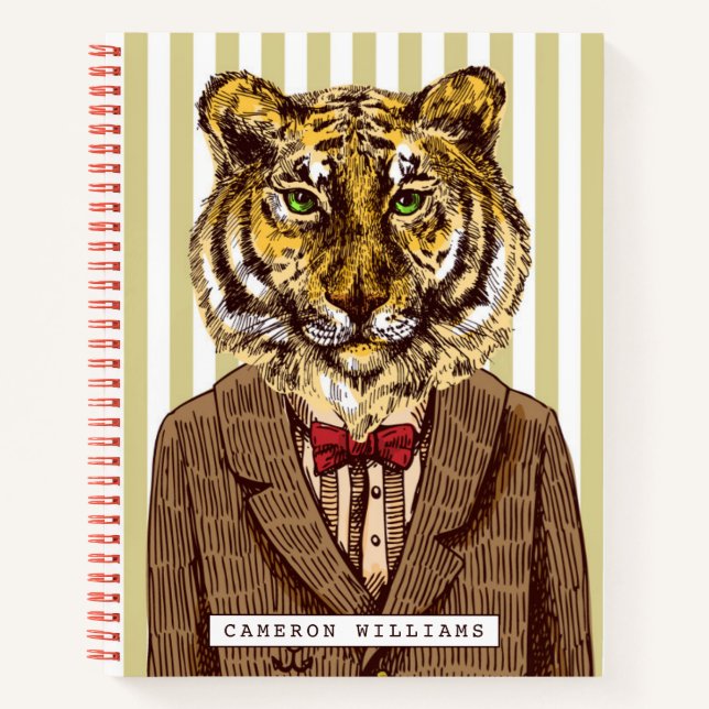 Tiger In Evening Wear | Add Your Name Notebook (Front)