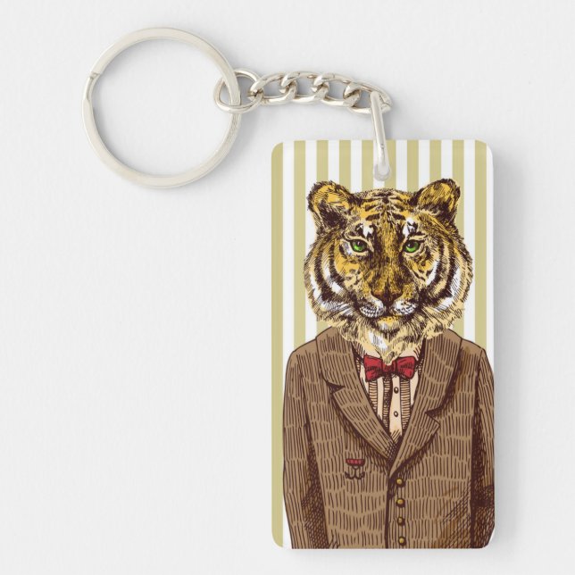 Tiger In Evening Wear Key Ring (Front)