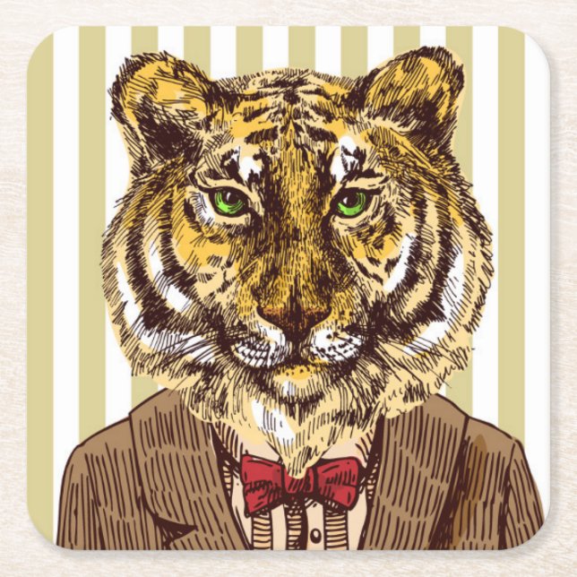 Tiger In Evening Wear Square Paper Coaster (Front)