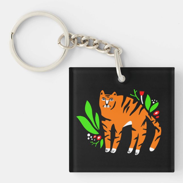 Tiger in flowers key ring (Front)