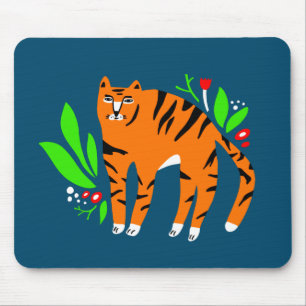 Tiger in flowers mouse pad