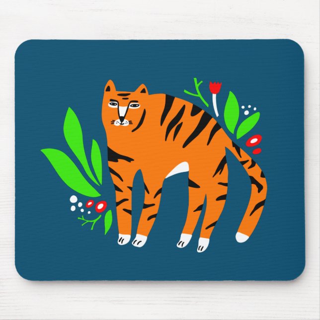 Tiger in flowers mouse pad (Front)