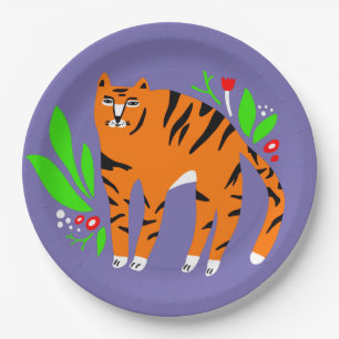 Tiger in flowers paper plate