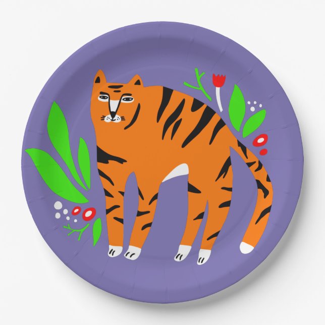 Tiger in flowers paper plate (Front)