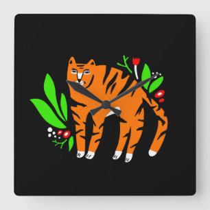 Tiger in flowers square wall clock