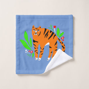 Tiger in flowers wash cloth