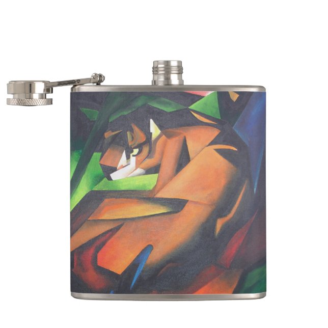Tiger In Geometric Art Style Franz Marc Hip Flask (Opened)