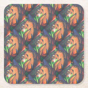 Tiger In Geometric Art Style Franz Marc Square Paper Coaster