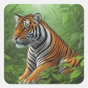 Tiger in jungle square sticker