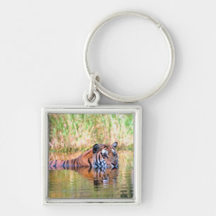 Tiger in lake key ring