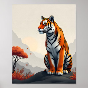Tiger in Mountain Landscape Poster