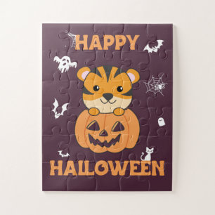 Tiger In Pumpkin Sweet Tiger Happy Halloween Jigsa Jigsaw Puzzle