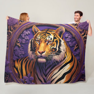 Tiger in purple fleece blanket