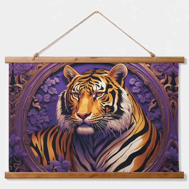 Tiger in purple hanging tapestry (Front)