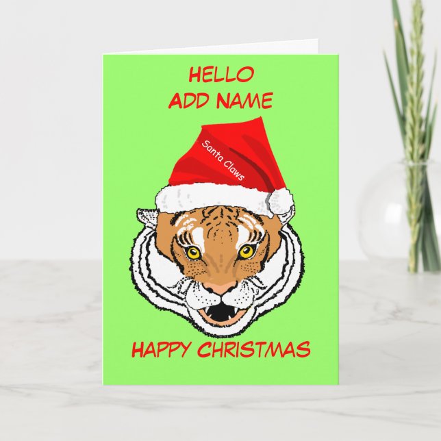 Tiger in Santa Hat customise Christmas Card (Front)