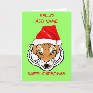 Tiger in Santa Hat customise Christmas Card