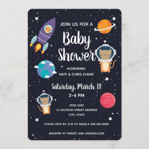 Tiger in Space Baby Shower Space Navy Galaxy Invitation