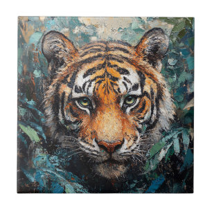 Tiger in the Jungle Portrait Painting Ceramic Tile