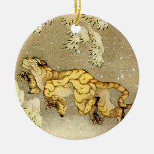 Tiger in the snow Fine Art Ceramic Ornament