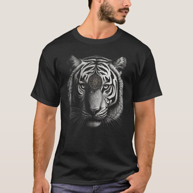 Tiger in White - Artwork - Animal Art Tiger T-Shirt (Front)