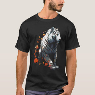 Tiger in White - Flowers Artwork - Animal Art Tige T-Shirt