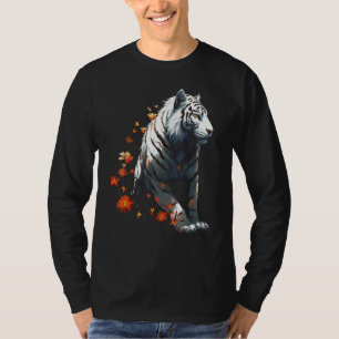 Tiger in White - Flowers Artwork - Animal Art Tige T-Shirt
