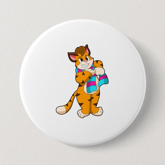 Tiger in Winter with Scarf 7.5 Cm Round Badge (Front)