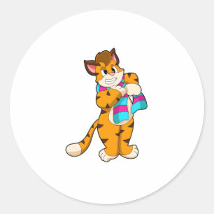 Tiger in Winter with Scarf Classic Round Sticker