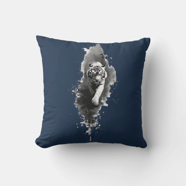 Tiger Ink Wash Dark Art Throw Pillow (Front)