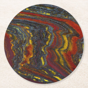 Tiger Iron In Red, Yellow, Blue Round Paper Coaster