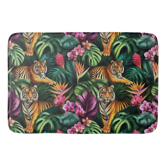 Tiger Jungle Dreams Seamless Surface Pattern Bath Mat (Front)