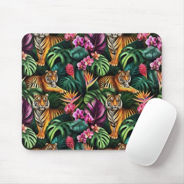 Tiger Jungle Dreams Seamless Surface Pattern Mouse Pad (With Mouse)