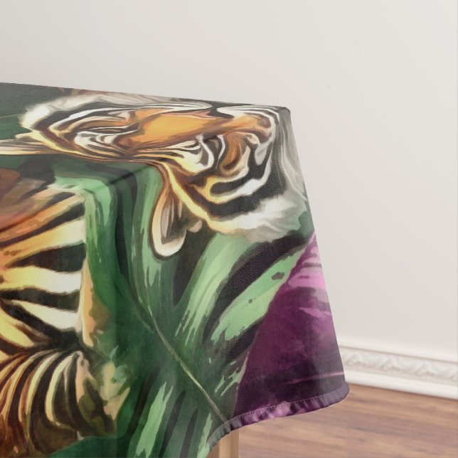 Tiger Jungle Dreams Seamless Surface Pattern Tablecloth (In Situ)