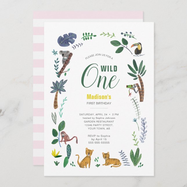 Tiger Jungle Girl | Animal | First Birthday Invitation (Front/Back)