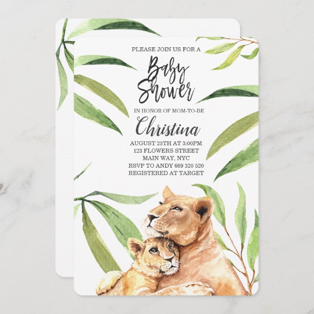 Tiger Jungle Mum & Baby Eucalyptus Baby Shower Invitation (Front/Back)