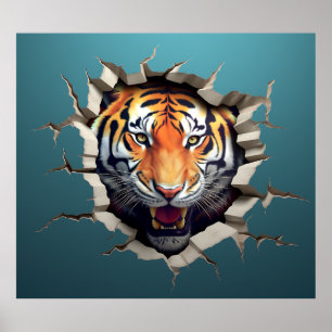 Tiger Jungle Safari Break out of Wall Poster Print