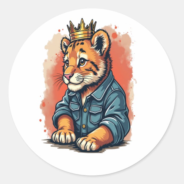Tiger King Crown Prince Classic Round Sticker (Front)