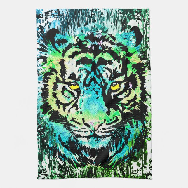 Tiger Kitchen Towel - Colourful Tiger Eyes  (Vertical)