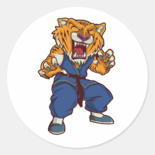 tiger kungfu illustration in hand drawn classic round sticker